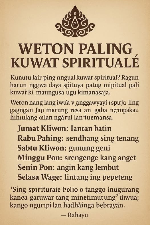 Rahasia Weton Kuasa Spiritual  Ajian Jawa - Image 1