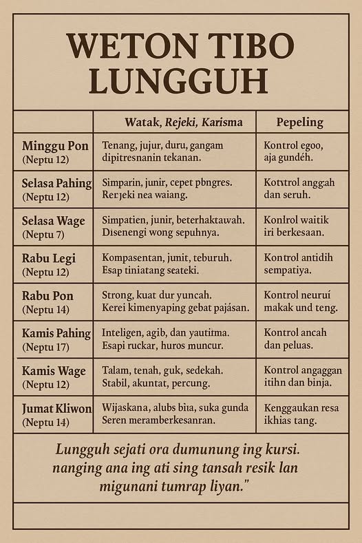 Weton Tibo Lungguh Rahasia Ilmu Jawa  Lelaku - Image 1